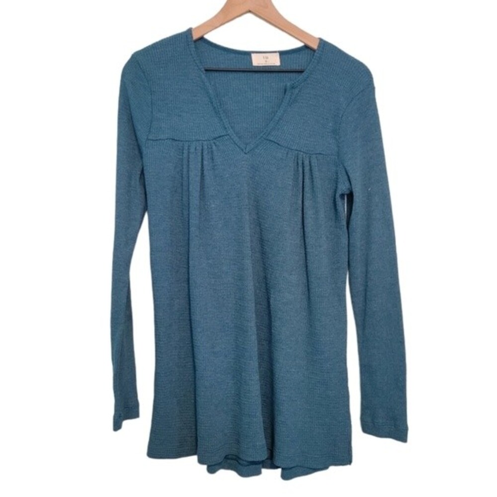 Anthropologie t.la Teal Oversized Waffle Knit Thermal Top Size Small
